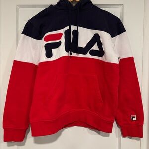 Fila Men's Red and White Hoodie colorblock Small